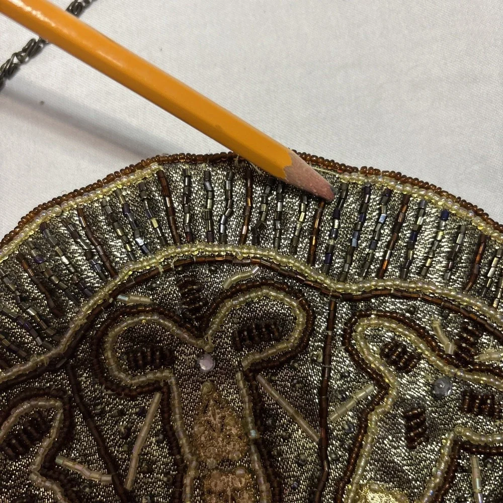 Vintage Beaded Evening Bag Clutch Purse Chain Strap Brown Gold Party‎ Crossbody